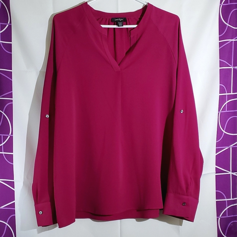 Lord & Taylor Roll Tab Blouse, Hot Pink/Magenta - Size XLarge